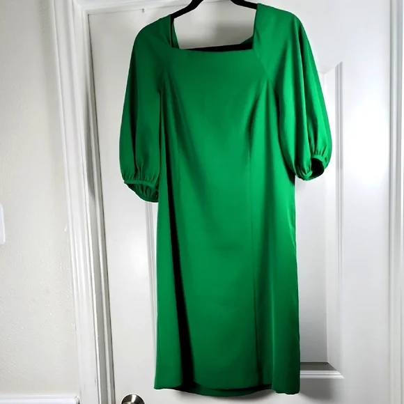 Banana Republic Green Sheath Dress With Bishop Sleeves Size S - Picture 2 of 11